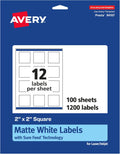 2 in x 2 in Matte White Square Labels - 1,200 Printable Sheets