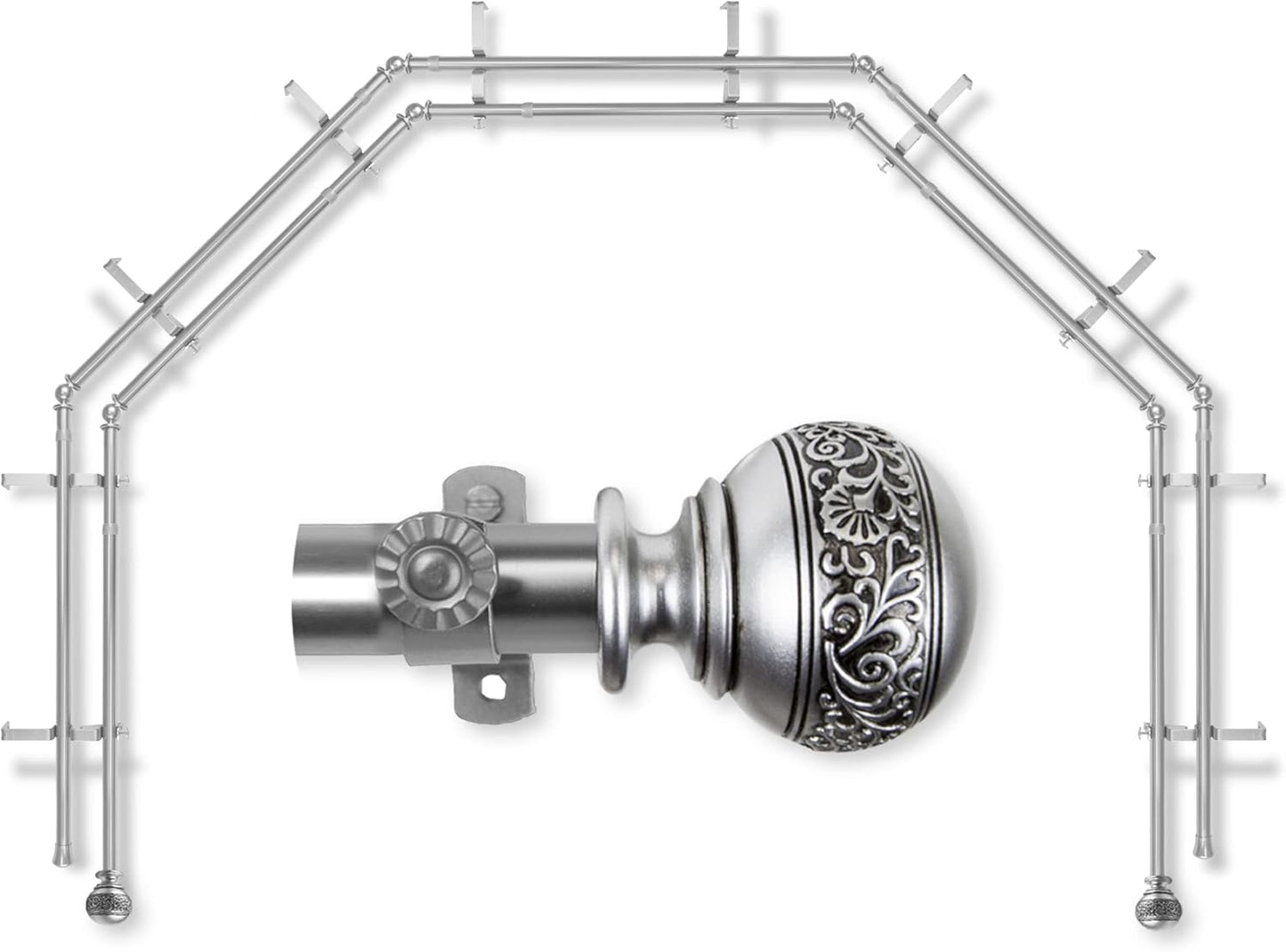 Nadeen 5-Sided Double Bay Curtain Rod - Satin Nickel