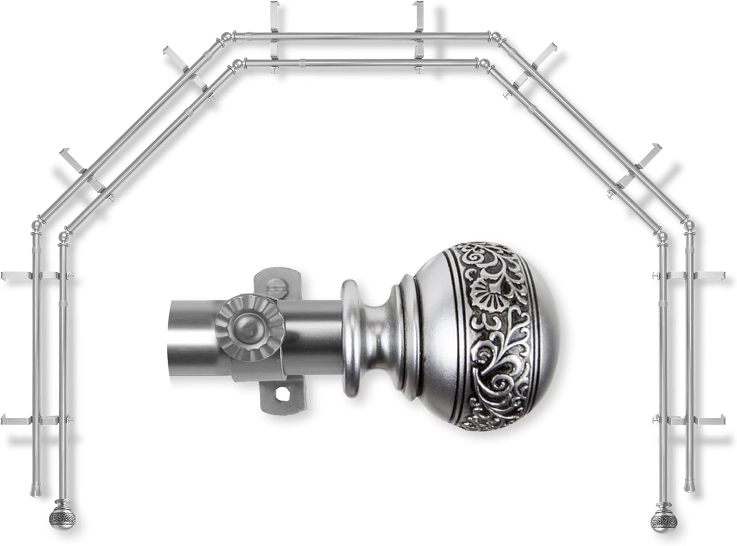 Nadeen 5-Sided Double Bay Curtain Rod - Satin Nickel