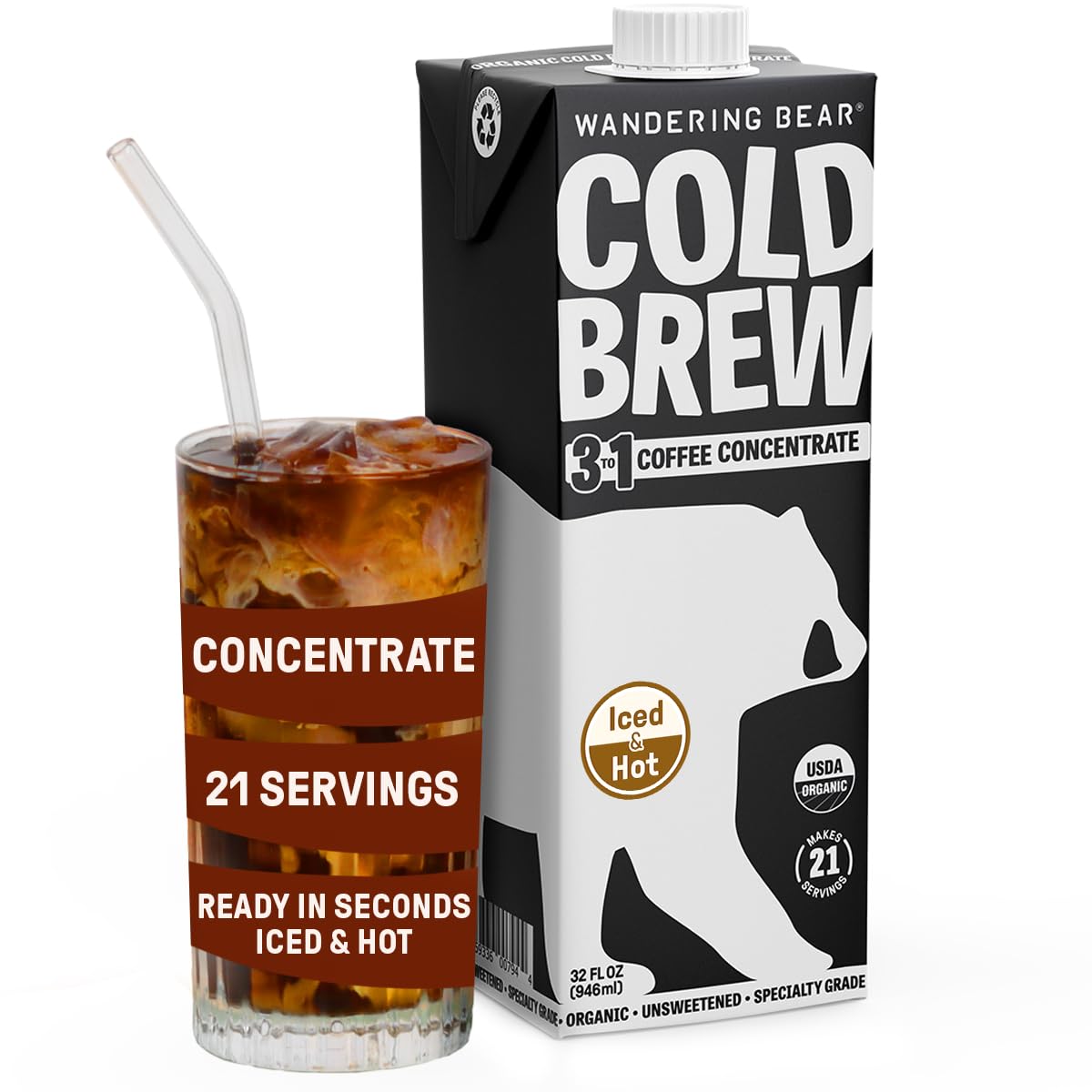 Wandering Bear Organic Unsweetened Cold Brew Coffee Concentrate