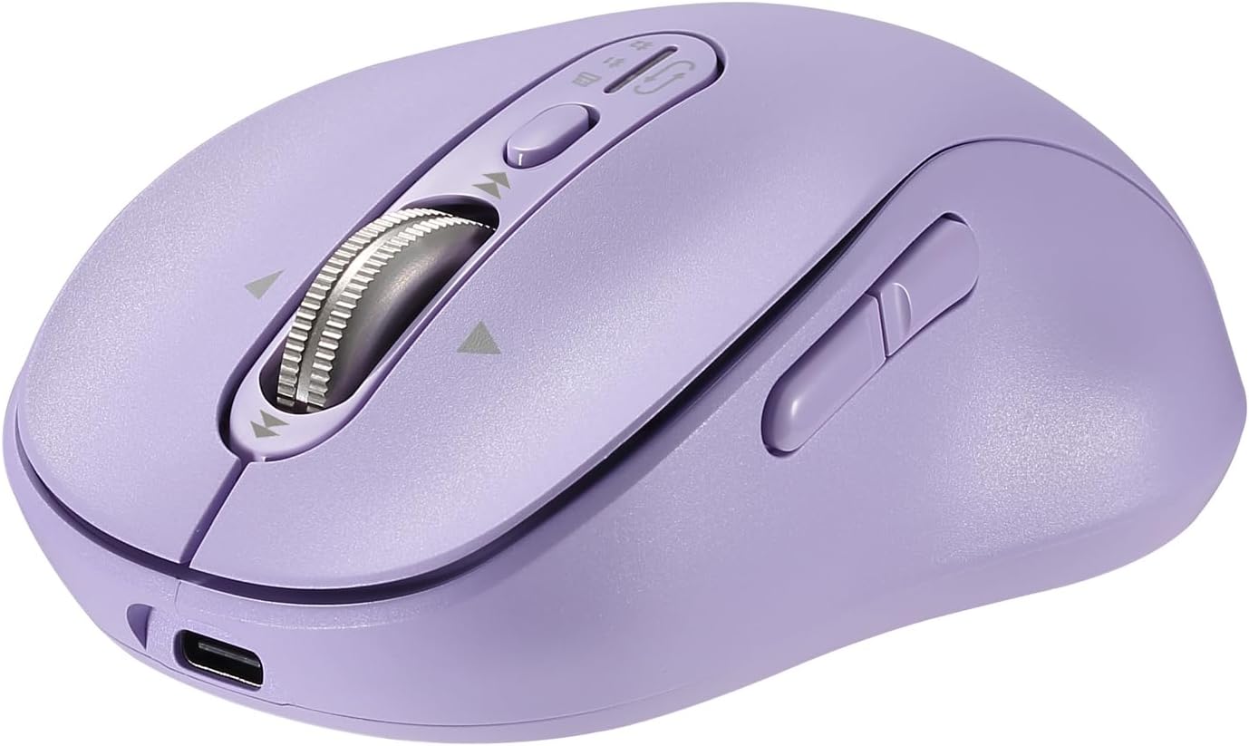 Portable Rechargeable Wireless Mouse for Multi-Device Use (Purple)