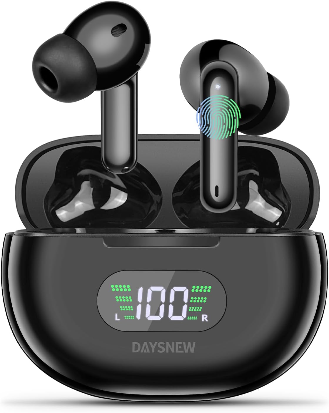 50Hrs LED Display ANC Earbuds, HiFi Sound, IPx5, Black