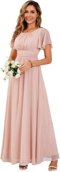 Elegant Round Neck Short Sleeves Chiffon Empire Waist Dress