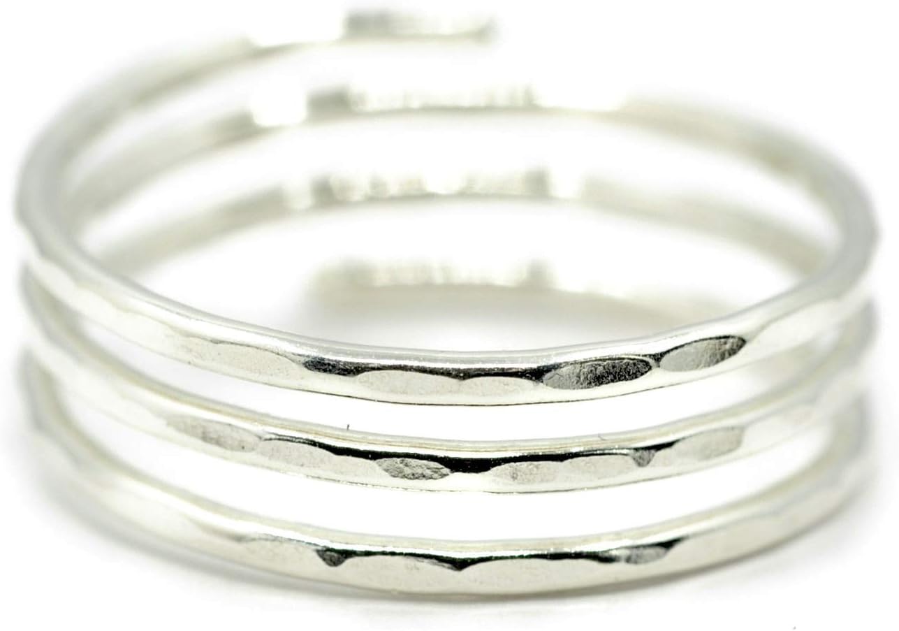 Sterling Silver Adjustable Wire Wrap Coil Ring - Handmade USA