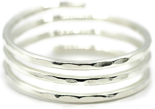 Sterling Silver Adjustable Wire Wrap Coil Ring - Handmade USA