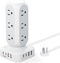 TenTrend Fast-Charge Power Strip Tower: 12 AC Outlets, 8 USB Ports