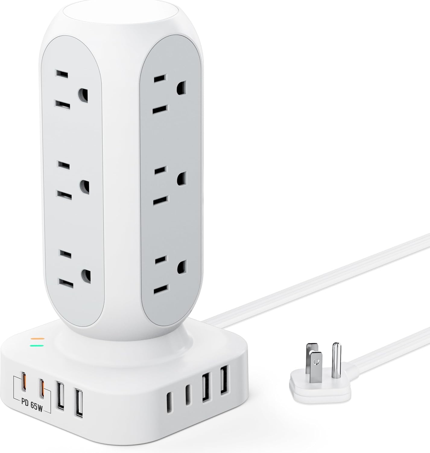 TenTrend Fast-Charge Power Strip Tower: 12 AC Outlets, 8 USB Ports
