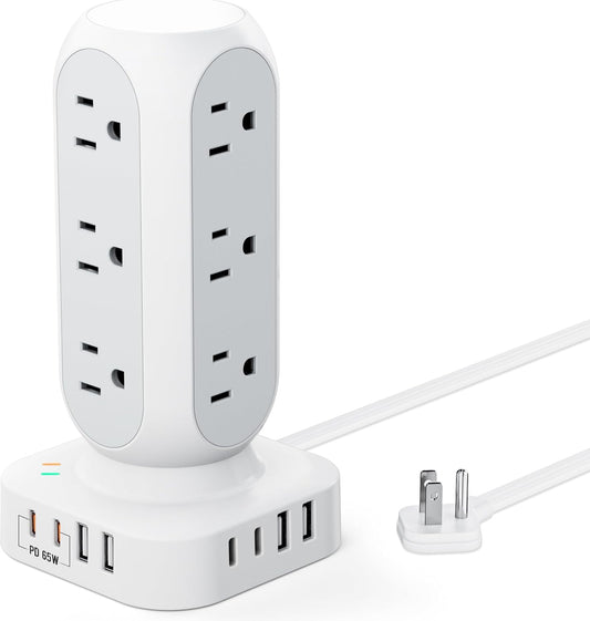 TenTrend Fast-Charge Power Strip Tower: 12 AC Outlets, 8 USB Ports