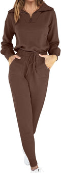 Women's Two Piece Knit Tracksuit - Zip Up Sweater & Joggers
