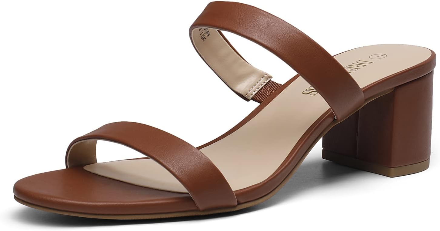 DREAM PAIRS Women's Two Strap Open Toe Chunky Heels Sandals