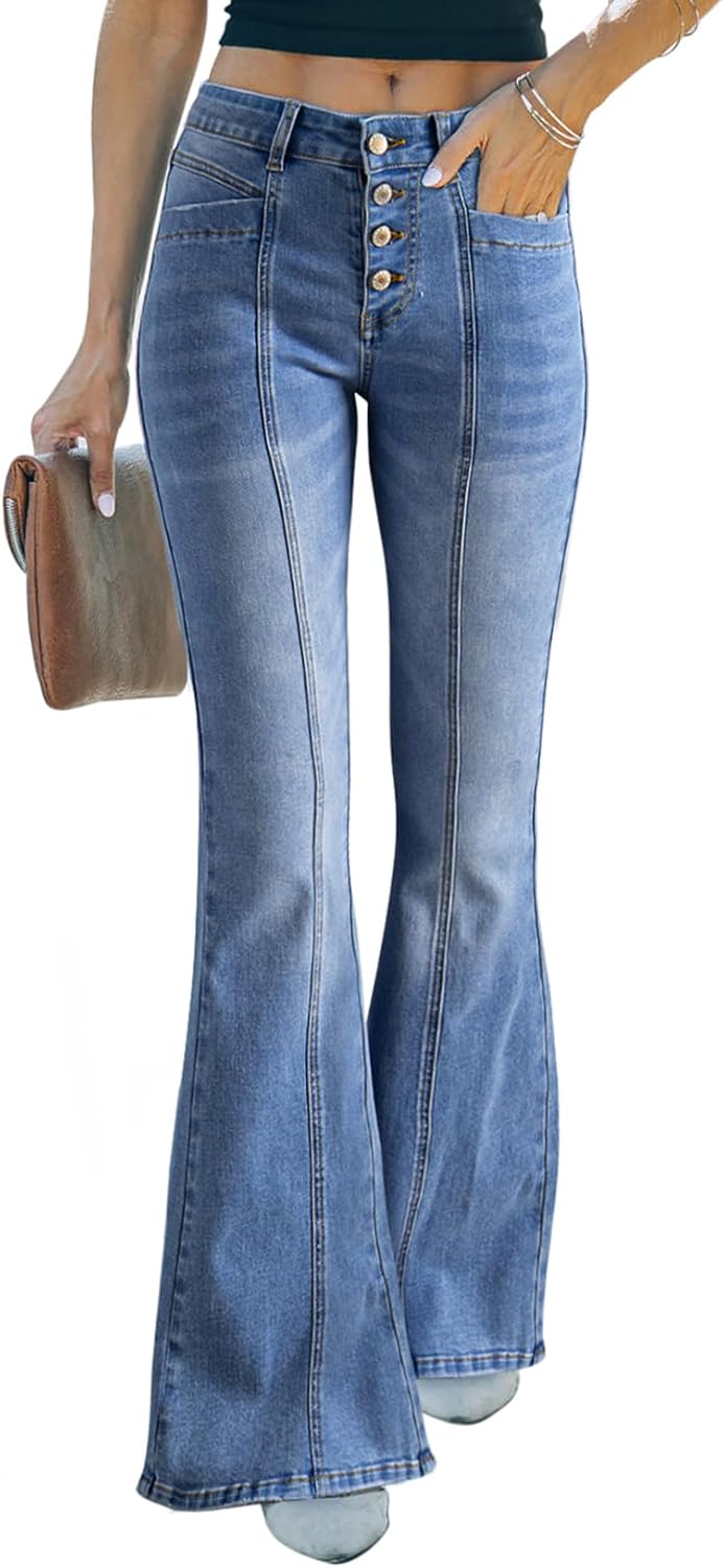 Sidefeel Women's High Waisted Flared Jeans for Vintage Style