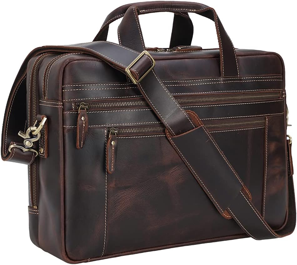 TIDING Genuine Leather Briefcase for 17 Inch Laptop Travel