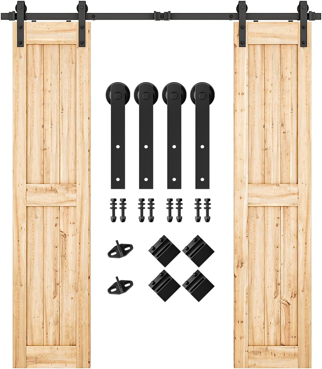 SMARTSTANDARD 6.6FT Heavy Duty Double Door Sliding Barn Door Kit