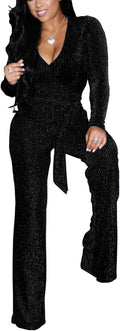LightlyKiss V Neck Sparkly Jumpsuit - Flattering Party Wear