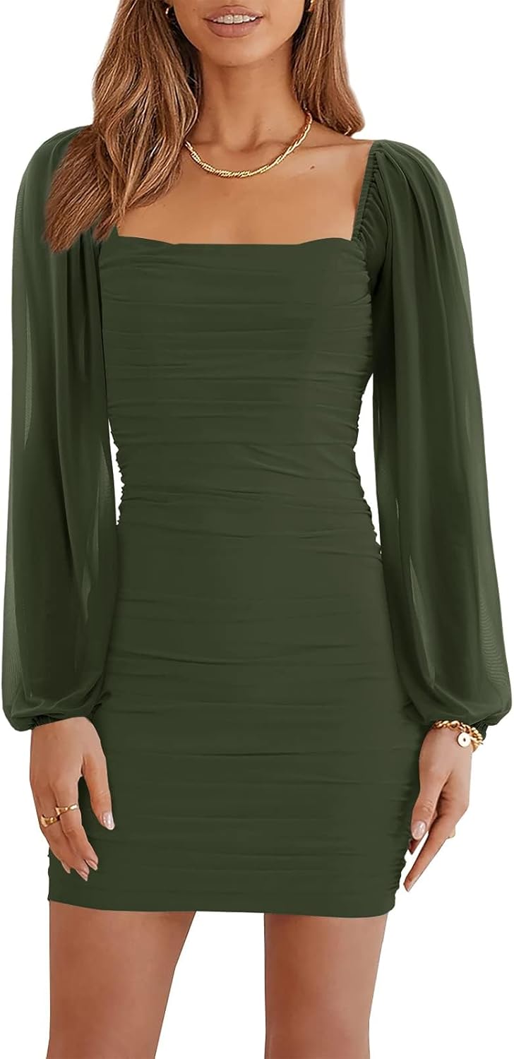 Ofenbuy Women's Mesh Long Sleeve Dress for Elegant Occasions