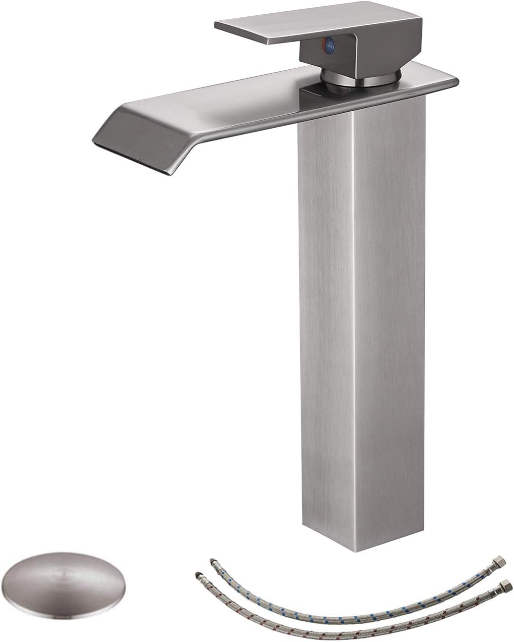 BWE Brushed Nickel Vessel Sink Faucet with Unique Waterfall Design