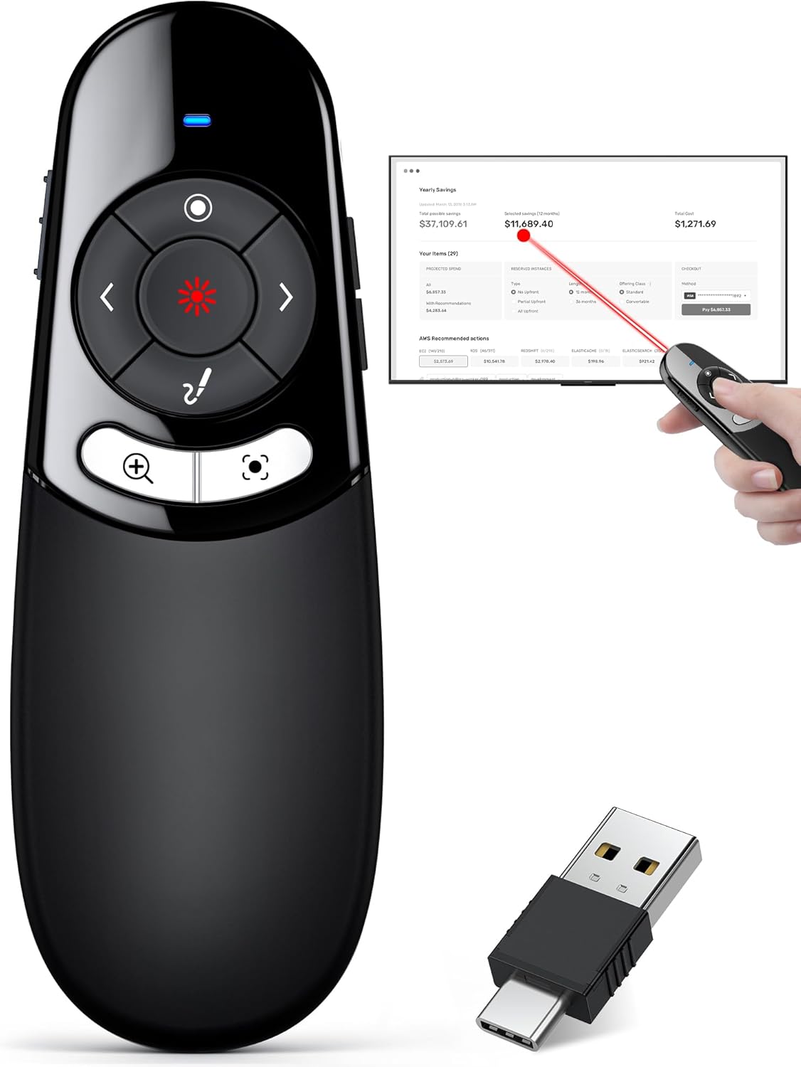 2-in-1 USB Type C Wireless Presenter Remote for PowerPoint
