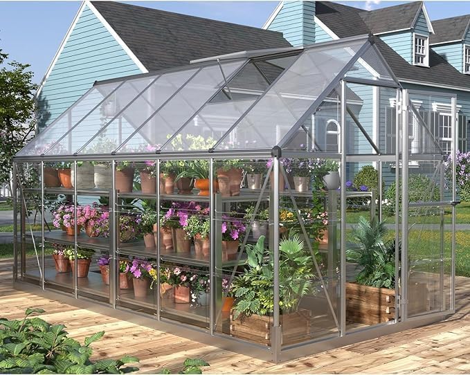 VanAcc 6x12 FT Hybrid Polycarbonate Greenhouse for Outdoor Use