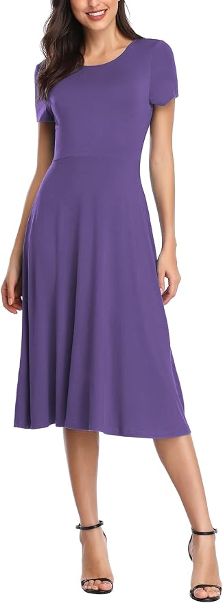 Urban CoCo Women's Short Sleeve Waisted Slim Fit Midi Dress Review