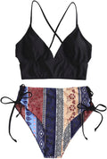 Tankini Set Ribbed High Cut Surplice Swimsuit with Spaghetti Straps