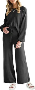 Womens Two Piece Outfits Sweatsuit Crop Top with Wide Leg Pants