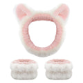 Face Wash Headband and Wristband Set - Cute Plush Animal Ear Spa Set
