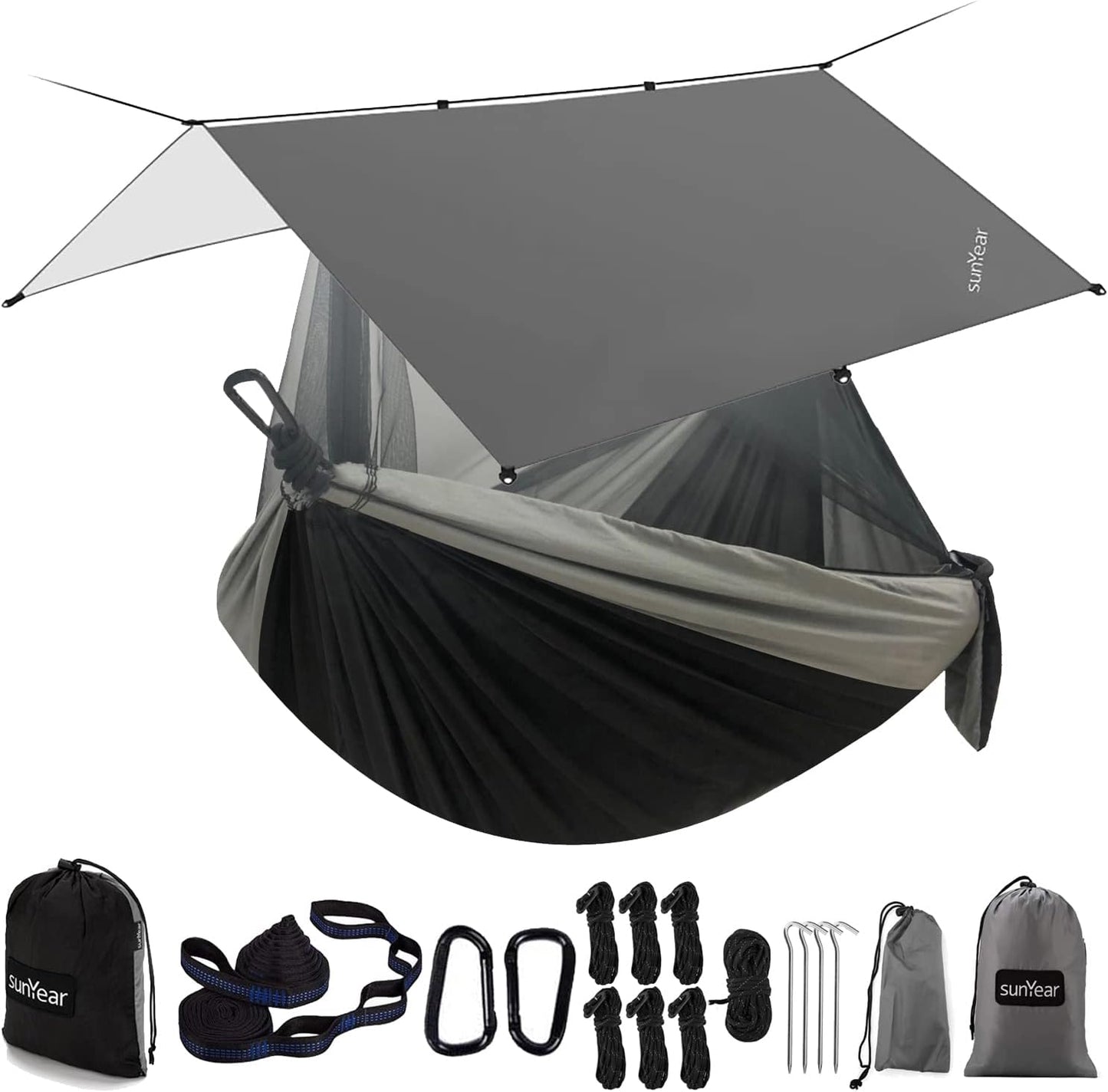 Sunyear Portable Camping Hammock with Rain Fly Tarp and Net