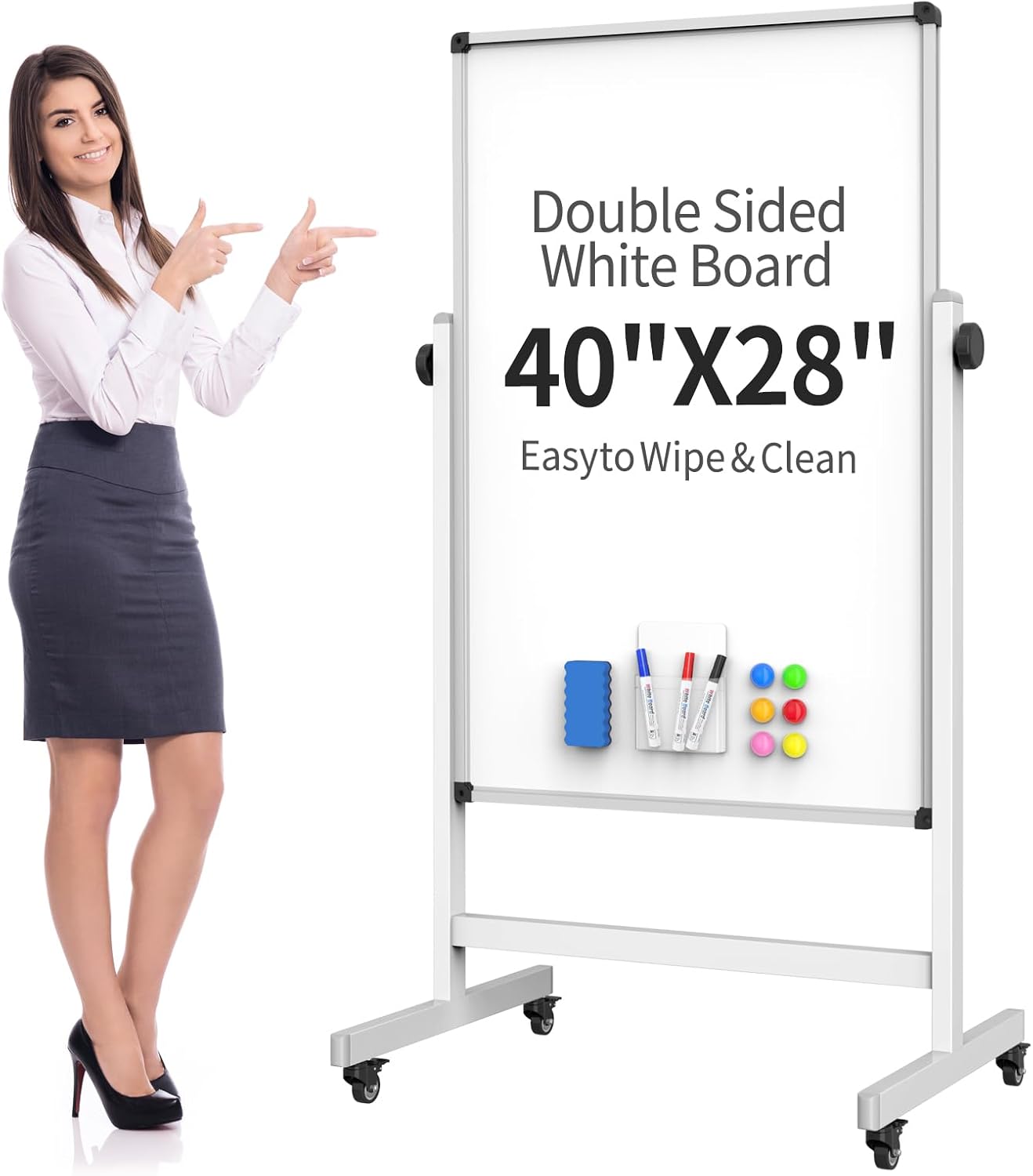Mobile Whiteboard 40x28 Inches - Height Adjustable & Double Sided