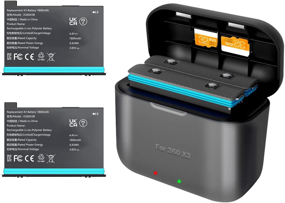 360 X3 Batteries with Charger Hub for Insta 360 ONE X3 Camera