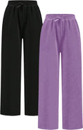 Girls 2-Pack High Waisted Wide Leg Sweatpants - Baggy Casual