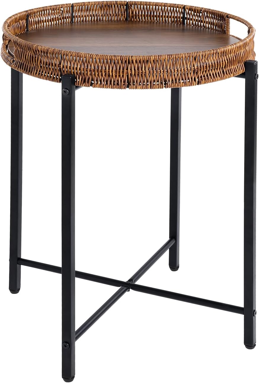 16.5in Round Rattan Side Table by JYXIN for Indoor/Outdoor