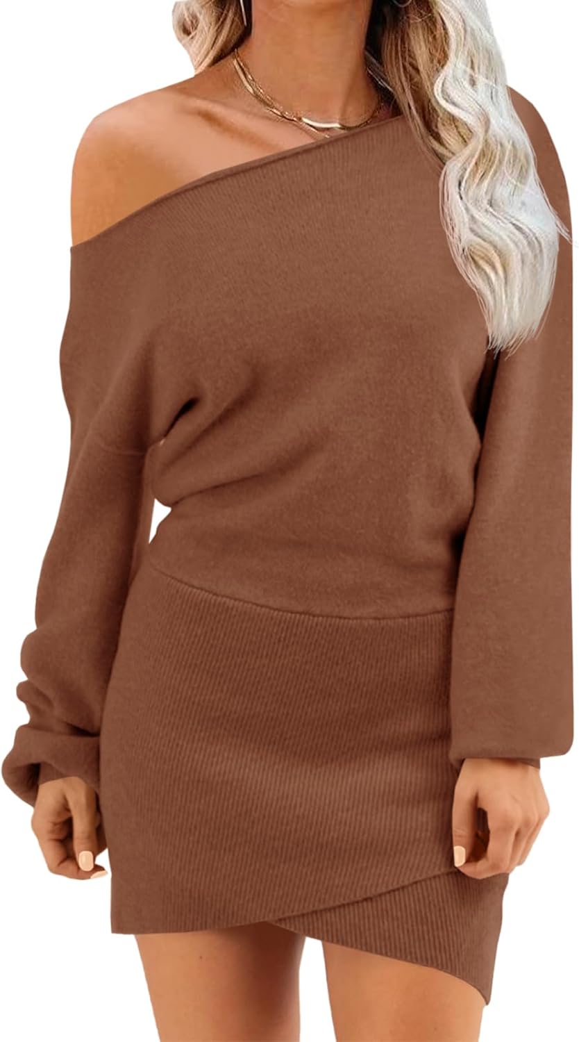Wenrine Women's Off The Shoulder Sweater Dress for Fall Style