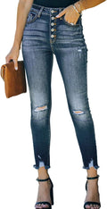 Allimy Women's High Rise Skinny Stretch Button Ripped Jeans 34%