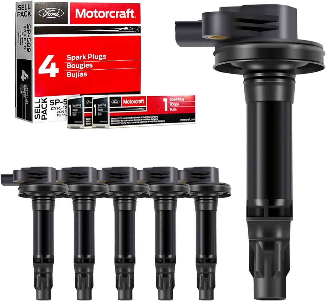 MAS Ignition Coil Pack & Motorcraft Spark Plug Set for Ford