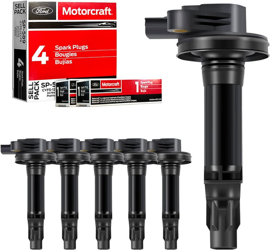 MAS Ignition Coil Pack & Motorcraft Spark Plug Set for Ford