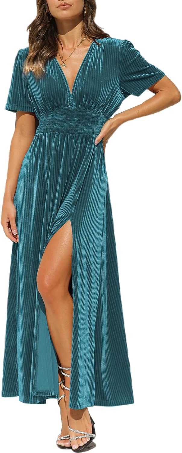Women's Velvet Maxi Dress for Wedding Guests and Formal Events