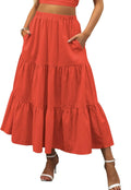 ANRABESS Womens Boho Flowy Tiered A-Line Maxi Skirt - Elastic