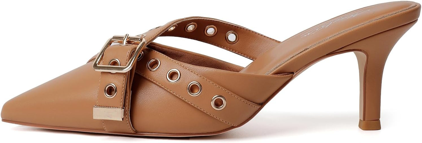 Mostrin Kitten Mules Heels for Women - Vintage Slip On Style
