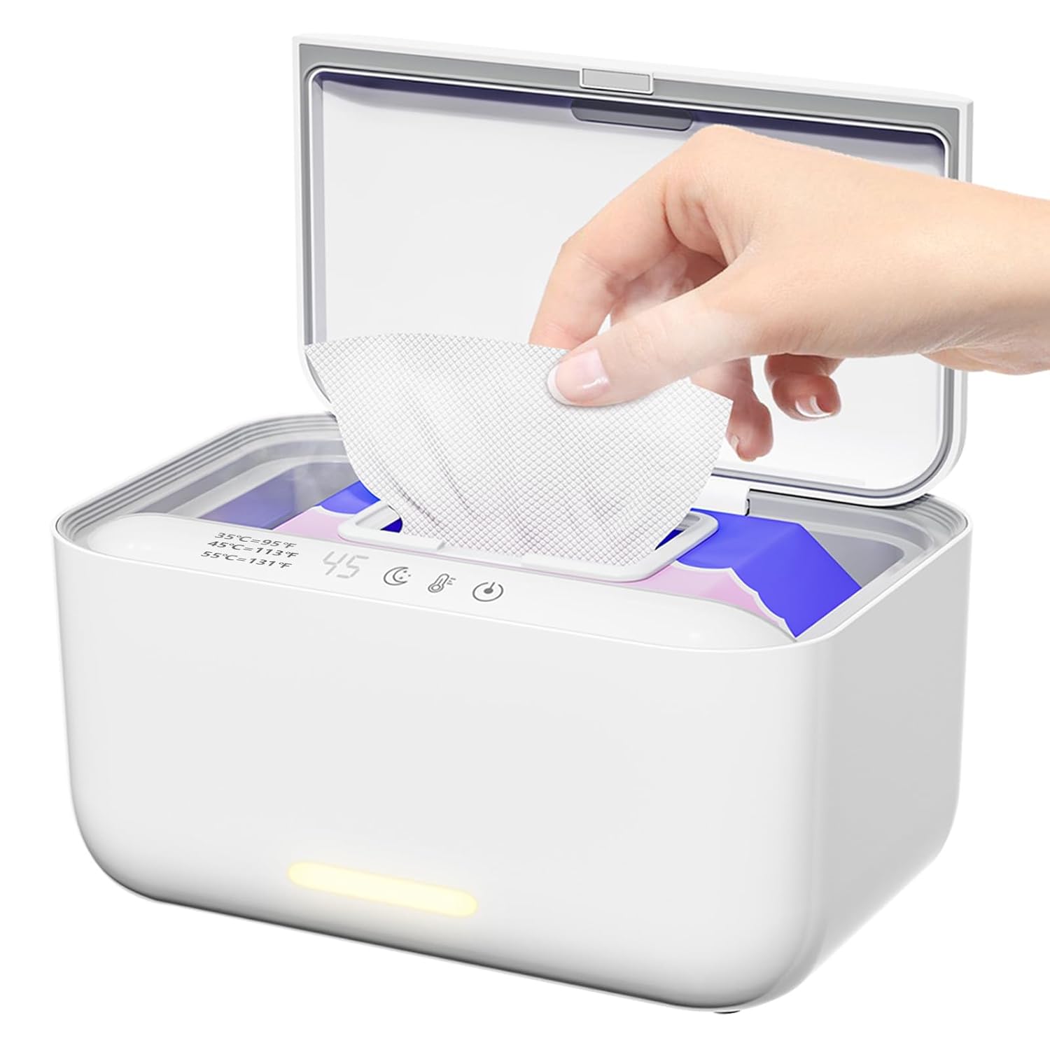 Wipe Warmer with Night Light and Adjustable Temperature Display