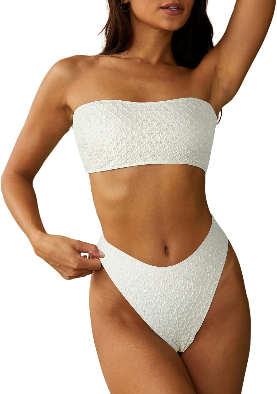ZAFUL Women Strapless Textured Bandeau Bikini for Summer Fun