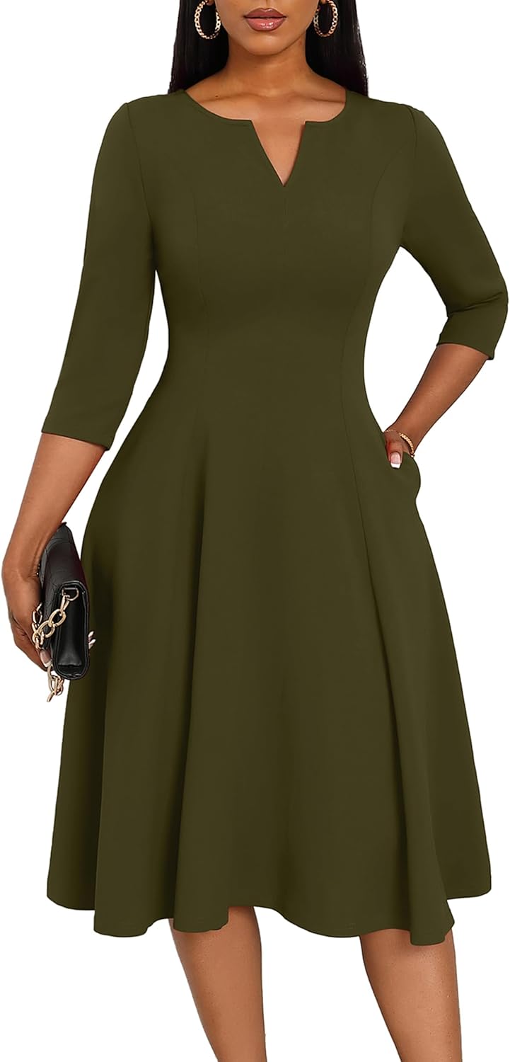 Nmoder Midi Dresses for Women A-Line Fit and Flare Dress