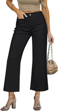 Wide Leg Cropped Jeans High Waisted Stretchy Denim (Style FN3K)