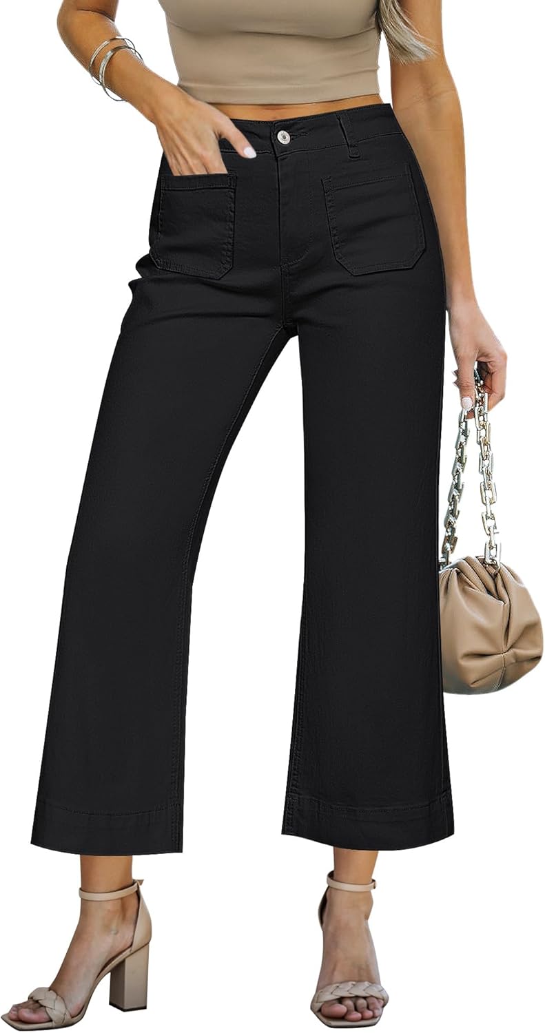 LookbookStore Wide Leg Cropped Jeans for Women - Trendy Denim
