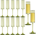 12 Hand Blown Green Champagne Flutes for Elegant Celebrations