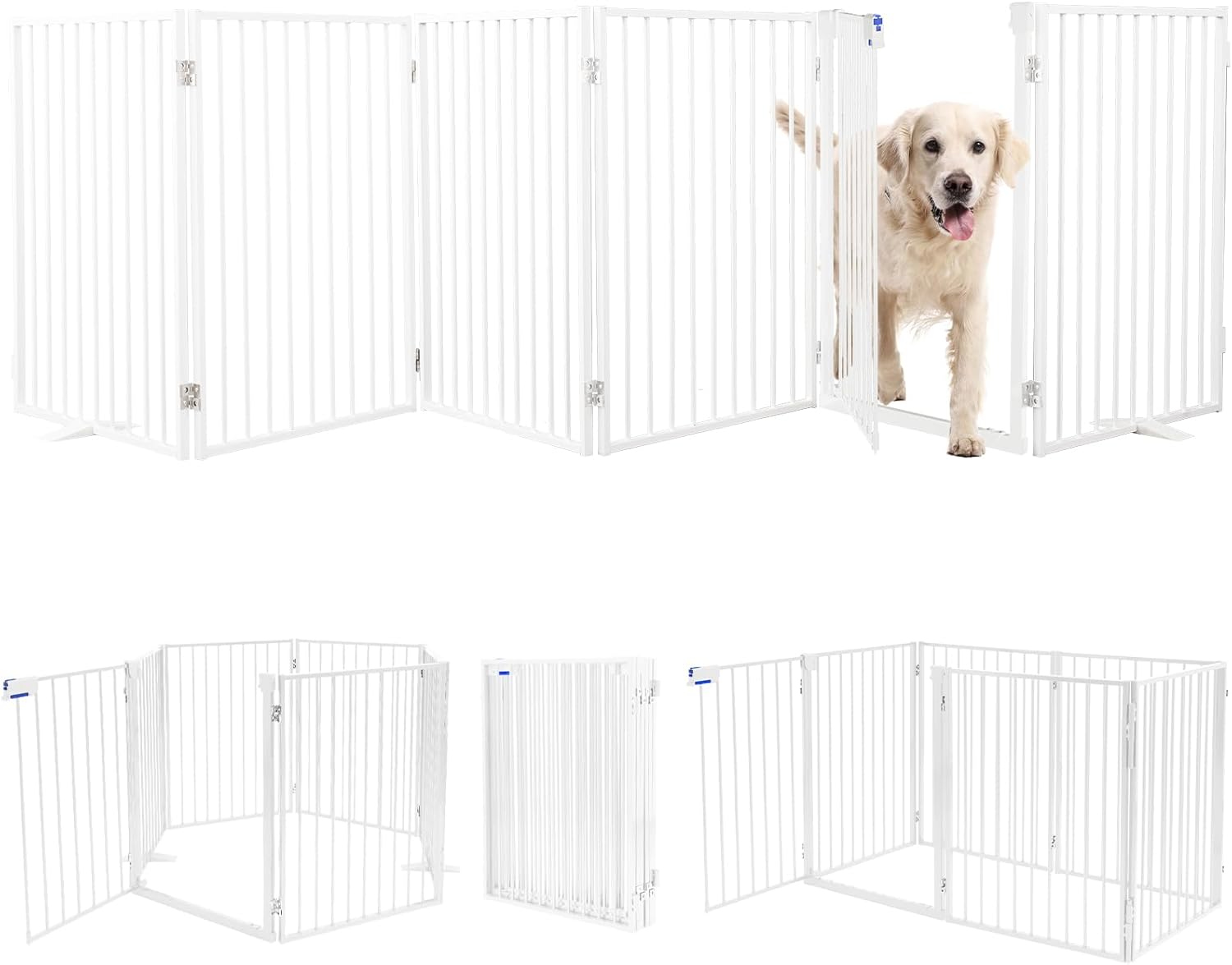 Metal Freestanding Dog Gates with Door for Indoor & Outdoor Use