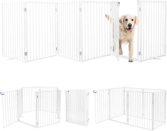 Metal Freestanding Dog Gates with Door for Indoor & Outdoor Use