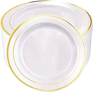 60pcs Plastic Gold Plates for Weddings and Parties, 10.25 in