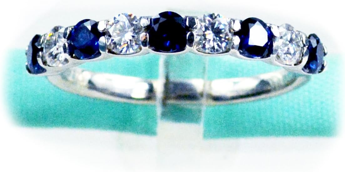 3MM White Moissanite Diamond & Blue Sapphire Wedding Band