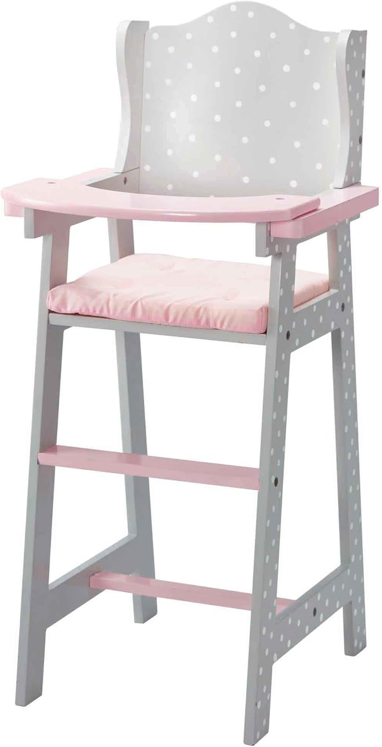 Wooden Doll High Chair, Princess Print Seat, Gray/Pink