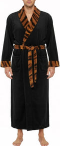 Plush Fleece Hooded Mens Robe 2XL Black - Full Length Comfort